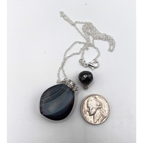 Banded Agate Bottle Necklace Sterling Silver Chain Screw Top Pendant NEW - Picture 4 of 4